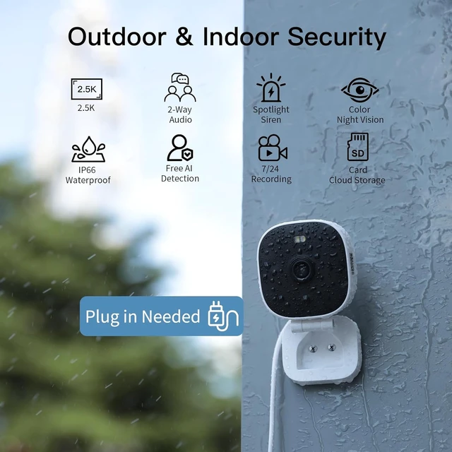 Alt view image 7 of 7 - VIMTAG Security Camera Outdoor Indoor, 2.5K Cameras for Home Security Pet/Dog, Color Night Vision, Baby Monitor, Motion Activated Spotlight/Siren, IP66,2-Way Audio, Cloud/512G TF Card Storage,Plug-in