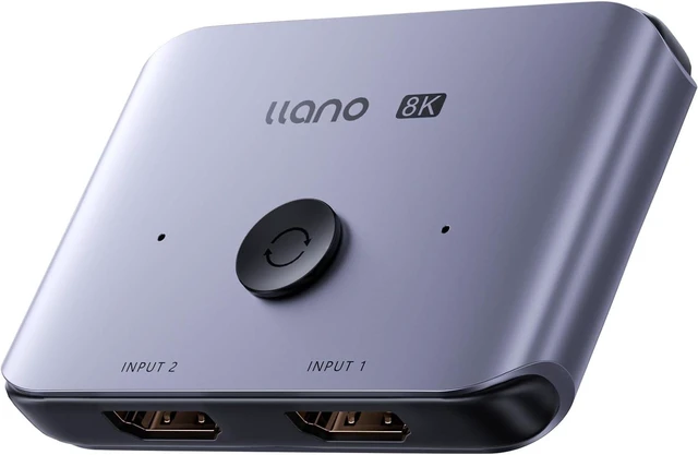 Main image of llano HDMI 2.1 Switch 2 in 1 Out 8K@60Hz 4K@120Hz, HDMI Switcher 48Gbps Bidirectional, Supports VRR HDR10 Dolby Atmos, for PS5 Xbox Apple TV Roku Switch 2, Aluminum Alloy Case