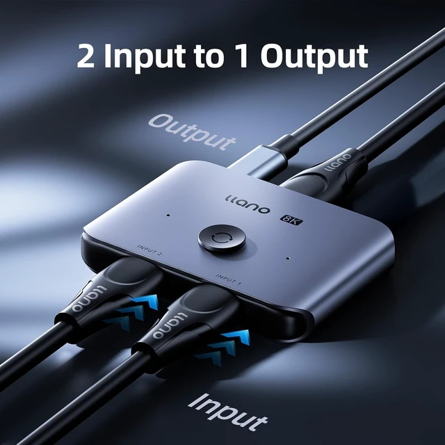 Alt view image 2 of 7 - llano HDMI 2.1 Switch 2 in 1 Out 8K@60Hz 4K@120Hz, HDMI Switcher 48Gbps Bidirectional, Supports VRR HDR10 Dolby Atmos, for PS5 Xbox Apple TV Roku Switch 2, Aluminum Alloy Case