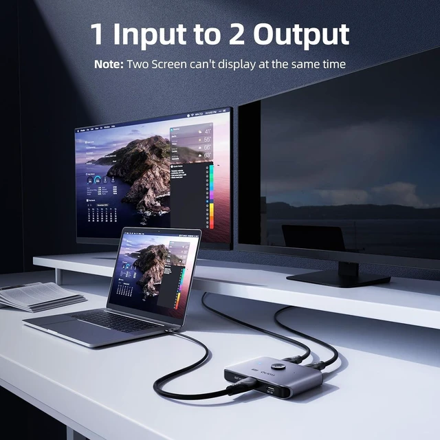 Alt view image 6 of 7 - llano HDMI 2.1 Switch 2 in 1 Out 8K@60Hz 4K@120Hz, HDMI Switcher 48Gbps Bidirectional, Supports VRR HDR10 Dolby Atmos, for PS5 Xbox Apple TV Roku Switch 2, Aluminum Alloy Case