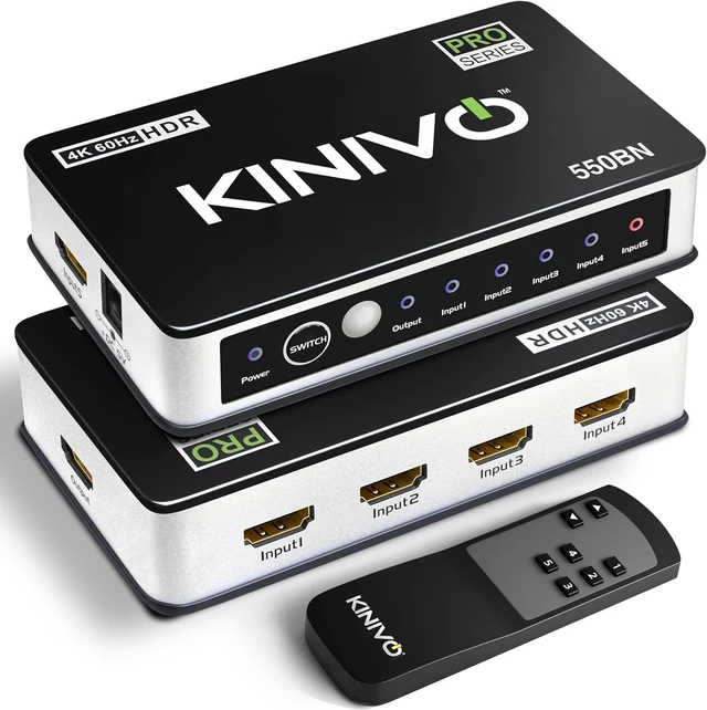 Main image of Kinivo HDMI Switch 5 in 1 Out 4K 60Hz (HDR 10, High Speed 18Gbps, IR Remote, HDCP2.2, Dolby Vision, VRR) - 550BN Switcher Compatible with Roku, PS5, Xbox, Apple TV, Nintendo Switch 2, Cable Box
