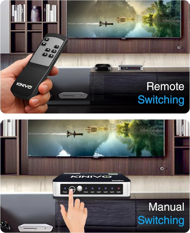 Alt view image 7 of 7 - Kinivo HDMI Switch 5 in 1 Out 4K 60Hz (HDR 10, High Speed 18Gbps, IR Remote, HDCP2.2, Dolby Vision, VRR) - 550BN Switcher Compatible with Roku, PS5, Xbox, Apple TV, Nintendo Switch 2, Cable Box
