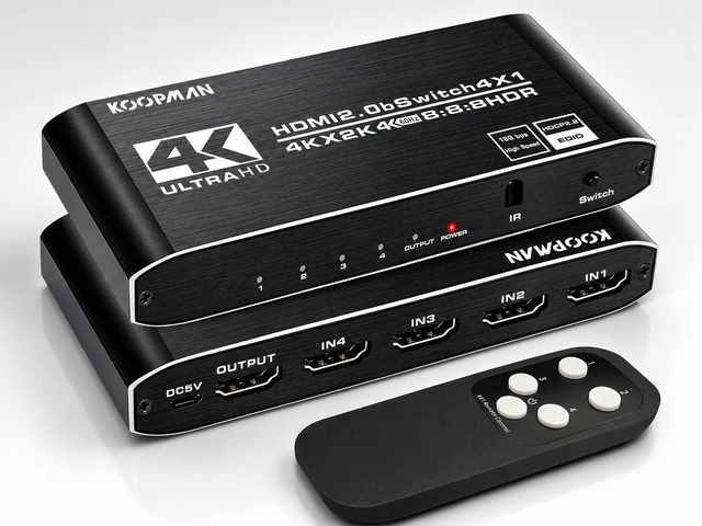 Main image of 4k HDR HDMI Switch, Koopman 4 Ports HDMI 2.0 Switcher Selector with IR Remote Control, Supports HDCP 2.2 4K@60Hz UltraHD HDR10 3D HD1080P Dolby DST, HDMI Splitter for PS4 Xbox Apple TV Fire Stick