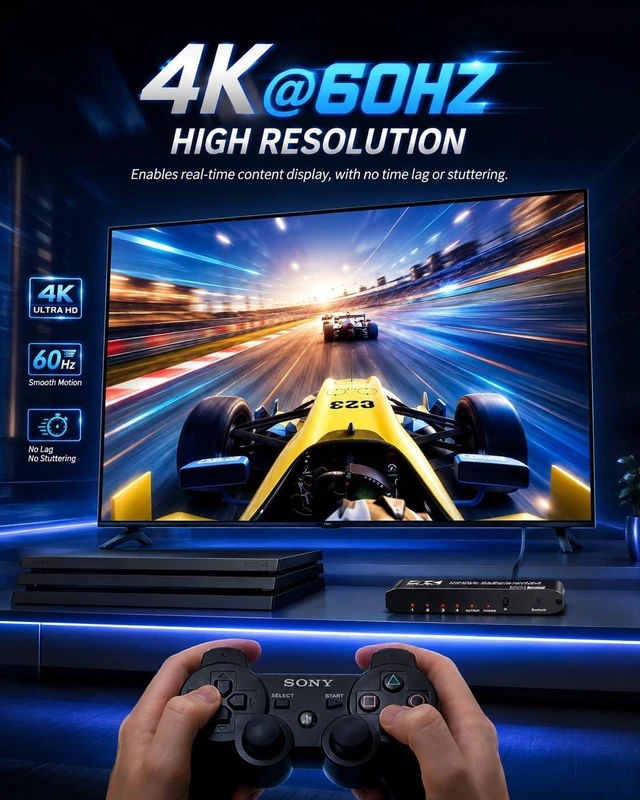 Alt view image 3 of 7 - 4k HDR HDMI Switch, Koopman 4 Ports HDMI 2.0 Switcher Selector with IR Remote Control, Supports HDCP 2.2 4K@60Hz UltraHD HDR10 3D HD1080P Dolby DST, HDMI Splitter for PS4 Xbox Apple TV Fire Stick