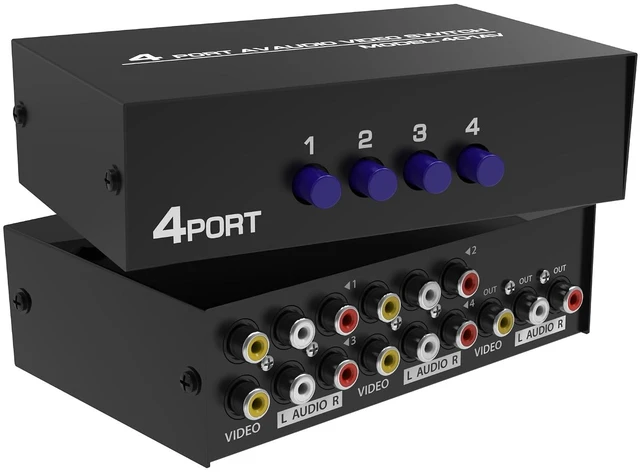 Main image of Fosmon 4-Way RCA Splitter AV Switcher 4 in 1 Out Audio Video Selector Box