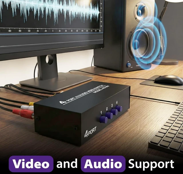 Alt view image 5 of 6 - Fosmon 4-Way RCA Splitter AV Switcher 4 in 1 Out Audio Video Selector Box