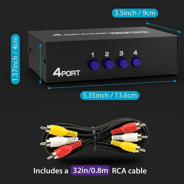 Alt view image 6 of 6 - Fosmon 4-Way RCA Splitter AV Switcher 4 in 1 Out Audio Video Selector Box