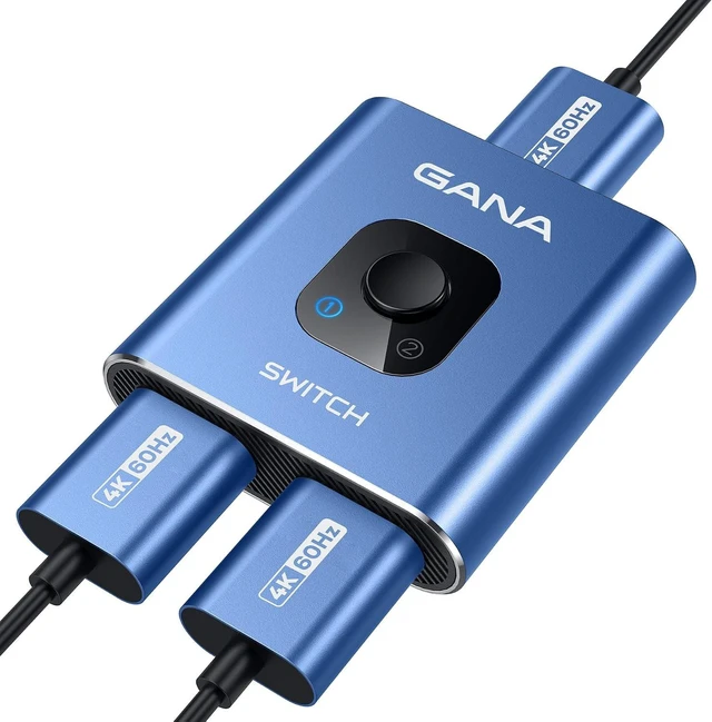 Main image of HDMI Switch 4k@60hz Splitter, GANA Aluminum Bidirectional HDMI Switcher 2 in 1 Out, Manual HDMI Hub Supports HD Compatible with Xbox PS5/4/3 Blu-Ray Player Fire Stick Roku