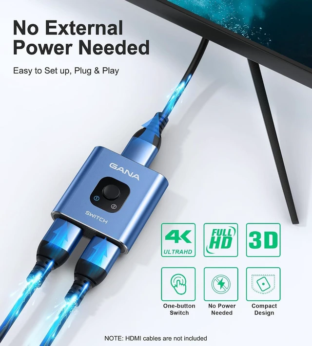 Alt view image 6 of 7 - HDMI Switch 4k@60hz Splitter, GANA Aluminum Bidirectional HDMI Switcher 2 in 1 Out, Manual HDMI Hub Supports HD Compatible with Xbox PS5/4/3 Blu-Ray Player Fire Stick Roku
