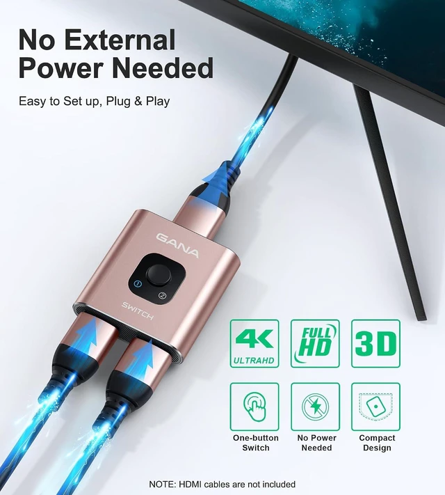 Alt view image 5 of 7 - HDMI Switch 4k@60hz Splitter, GANA Aluminum Bidirectional HDMI Switcher 2 in 1 Out, Manual HDMI Hub Supports HD Compatible with Xbox PS5/4/3 Blu-Ray Player Fire Stick Roku