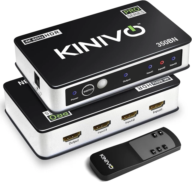 Main image of Kinivo HDMI Switch 3 in 1 Out 4K 60Hz (HDR 10, High Speed 18Gbps, IR Remote, HDCP2.2, Dolby Vision, VRR) - 350BN Switcher Compatible with Roku, PS5, Xbox, Apple TV, Nintendo Switch 2, Cable Box