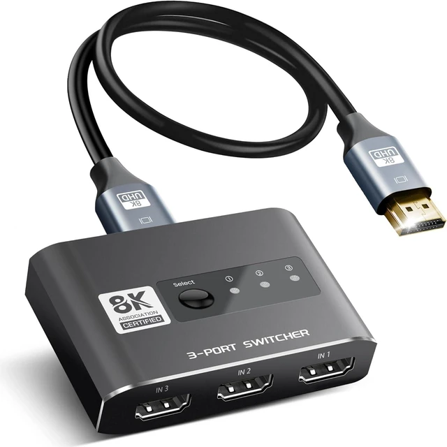 Main image of HDMI 2.1 Switch 3 in 1 Out, 4K@120Hz 8K@60Hz, Aluminum,48Gbps w/HDMI Cable