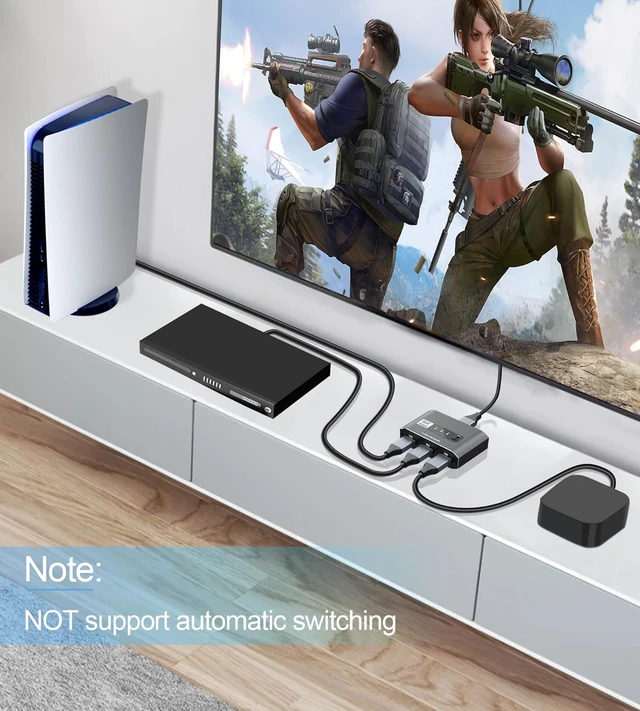 Alt view image 3 of 7 - HDMI 2.1 Switch 3 in 1 Out, 4K@120Hz 8K@60Hz, Aluminum,48Gbps w/HDMI Cable