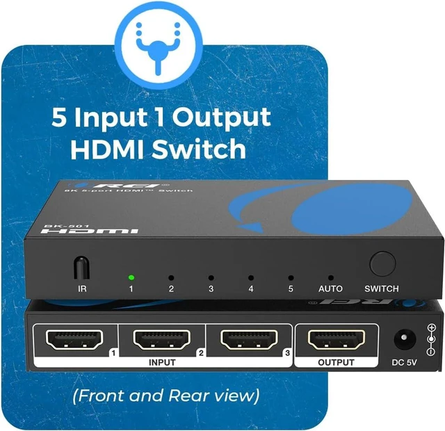 Alt view image 2 of 7 - OREI 8K@60Hz 4K@120Hz HDMI 2.1 Switch 5 in 1 Out 48Gbps, HDR10+ W/Remote