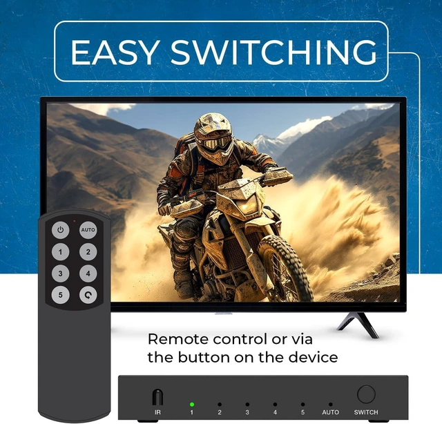 Alt view image 4 of 7 - OREI 8K@60Hz 4K@120Hz HDMI 2.1 Switch 5 in 1 Out 48Gbps, HDR10+ W/Remote