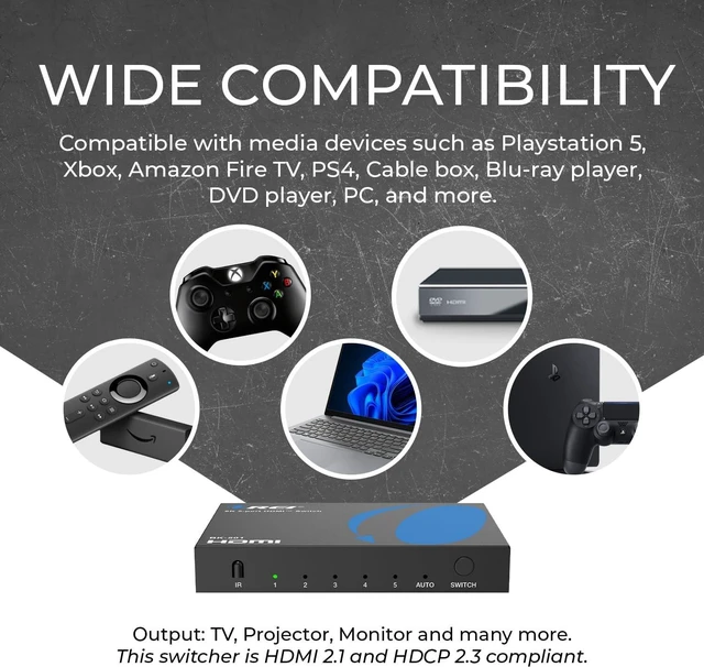 Alt view image 7 of 7 - OREI 8K@60Hz 4K@120Hz HDMI 2.1 Switch 5 in 1 Out 48Gbps, HDR10+ W/Remote