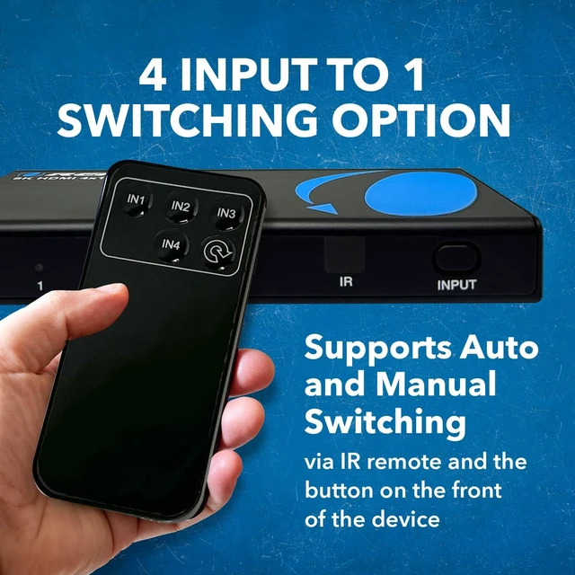 Alt view image 5 of 7 - OREI 8K 4-Port HDMI 2.1 Switch, 8K@60Hz,4-in 1-Out 4K@120Hz, Auto Switch