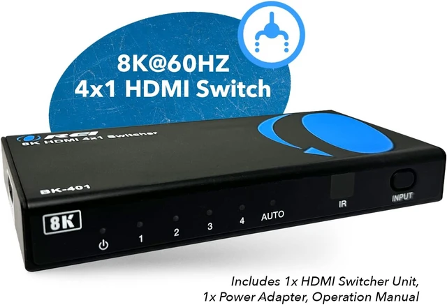 Alt view image 7 of 7 - OREI 8K 4-Port HDMI 2.1 Switch, 8K@60Hz,4-in 1-Out 4K@120Hz, Auto Switch