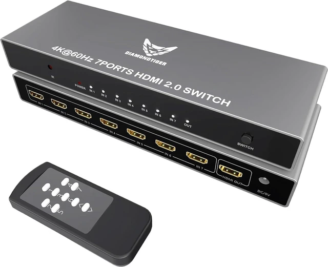 Main image of 7 Port 4K@60Hz HDMI Switch 7x1 Switcher Box Remote PS5 PC