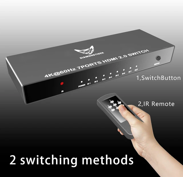 Alt view image 6 of 6 - 7 Port 4K@60Hz HDMI Switch 7x1 Switcher Box Remote PS5 PC