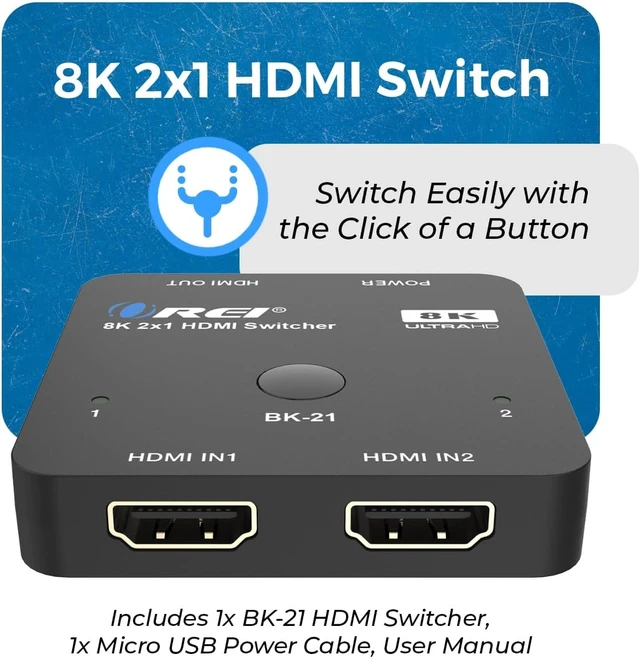 Alt view image 2 of 7 - OREI 8K 2-Port HDMI 2.1 Switch, 8K@60Hz, 4K@120Hz, Auto and Manual Switch