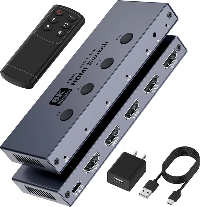 Main image of 8K HDMI 2.1 Switch 4 in 1 Out 48Gbps, 4K@240Hz 4K@120Hz 144Hz HDMI Switcher Selector with Remote Control, Supports VRR ALLM QFT HDCP 2.3 for PS5, Xbox Series X, PC, Monitor