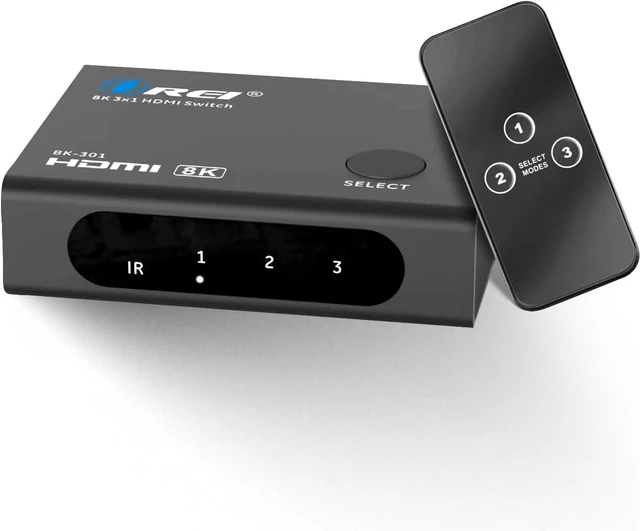 Main image of OREI 8K 3-Port HDMI 2.1 Switch, 3-in 1-Out, 8K@60Hz, CEC, HDR, IR Remote