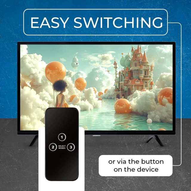 Alt view image 4 of 7 - OREI 8K 3-Port HDMI 2.1 Switch, 3-in 1-Out, 8K@60Hz, CEC, HDR, IR Remote