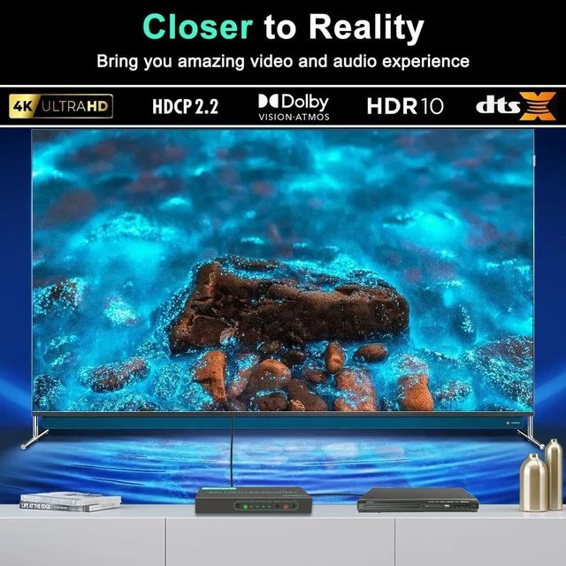 Alt view image 3 of 7 - SkycropHD 4K@60Hz HDMI Switch 5 in 1 Out HDMI 2.0 Switcher Box with Remote
