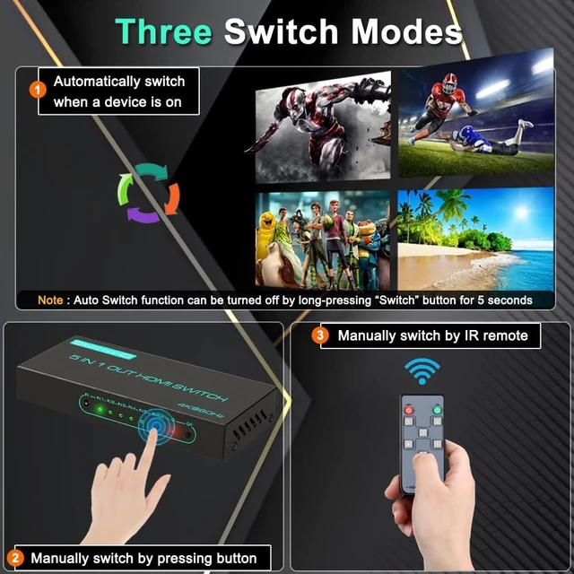 Alt view image 4 of 7 - SkycropHD 4K@60Hz HDMI Switch 5 in 1 Out HDMI 2.0 Switcher Box with Remote
