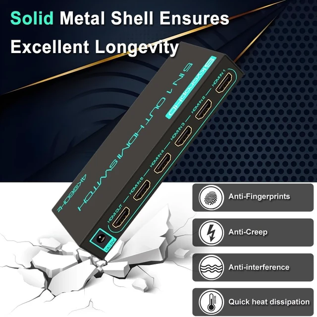 Alt view image 6 of 7 - SkycropHD 4K@60Hz HDMI Switch 5 in 1 Out HDMI 2.0 Switcher Box with Remote
