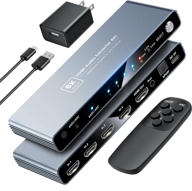 Main image of HDMI 2.1 eARC Switch 4 in 1 Out, 4K@120Hz 8K@60Hz Audio Extractor w/Remote