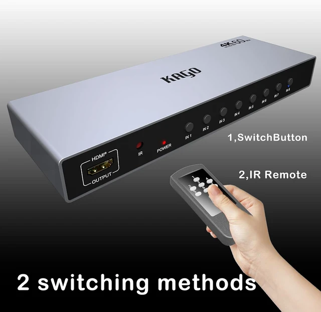 Alt view image 6 of 7 - KAGO 8-Port 4K@60Hz HDMI Switcher Box with IR Remote