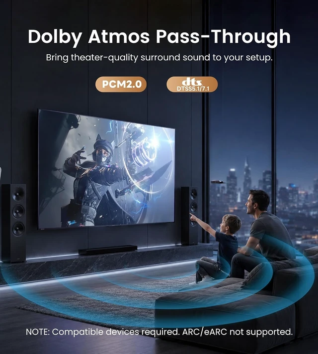 Alt view image 7 of 7 - 4K@120Hz HDMI 2.1 Switch 3 in 1 Out with HDMI Cable, 8K@60Hz, 48Gbps Remote