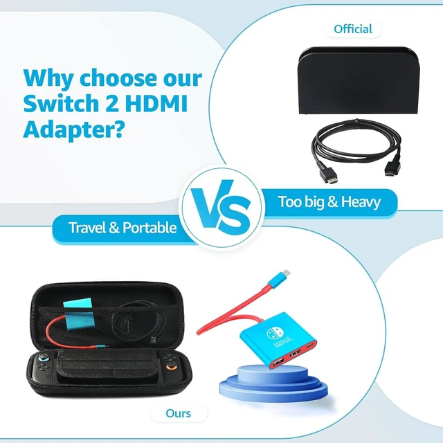 Alt view image 7 of 7 - Switch 2 Dock HDMI Adapter 4K@60Hz HDMI 2.0, 18 Gbps, USB 3.0, PD 100W USB C Charging, 3-in-1 Portable & Travel Mini TV Docking Station Compatible with Nintendo Switch 2/OLED/ 2017,Blue
