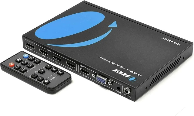Alt view image 4 of 7 - OREI 4x1 Multiviewer Switch - 4K@30hz, Audio Extract, RS-232, IR, PIP, EDID