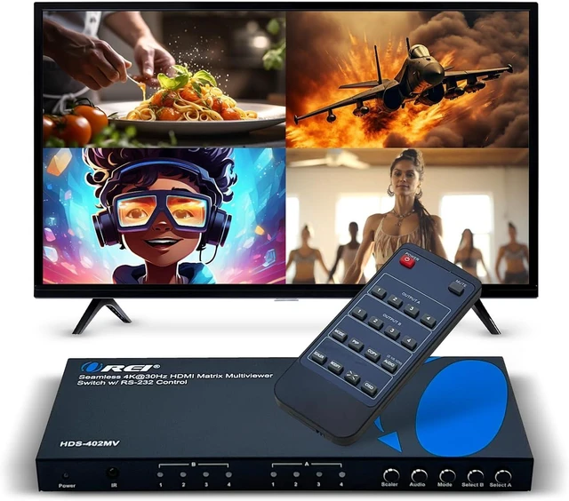 Main image of OREI 4x2 Quad Multi HDMI Viewer 4K Downscale RS-232 IR 3.5mm/Analog OSD