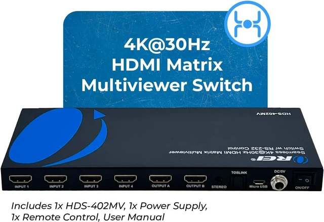 Alt view image 2 of 7 - OREI 4x2 Quad Multi HDMI Viewer 4K Downscale RS-232 IR 3.5mm/Analog OSD