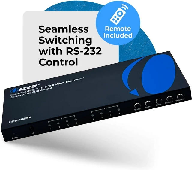 Alt view image 3 of 7 - OREI 4x2 Quad Multi HDMI Viewer 4K Downscale RS-232 IR 3.5mm/Analog OSD