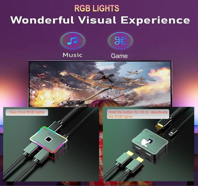 Alt view image 7 of 7 - hdmi Switch 4K 120hz 144hz 240hz Splitter 2 in 1 Out 8K 60hz switcher 2.1 Hub Aluminum hdmi switcher selector for Gaming PS5/PS4,Xbox, Apple TV,roku,Computer,hdr10,Dolby Vision