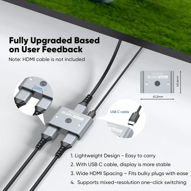 Alt view image 5 of 7 - HDMI 2.1 Switch, HDMI Splitter 2 in 1 Out 4K@120Hz 8K@60Hz Bi-Directional