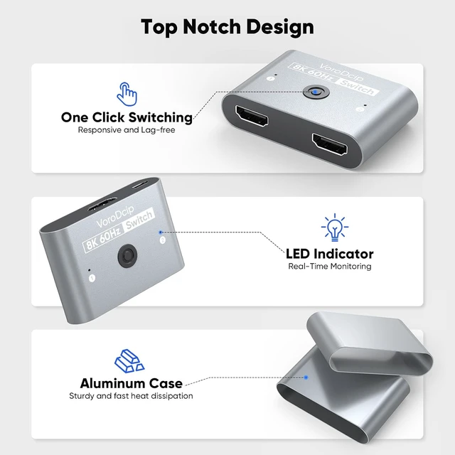 Alt view image 7 of 7 - HDMI 2.1 Switch, HDMI Splitter 2 in 1 Out 4K@120Hz 8K@60Hz Bi-Directional