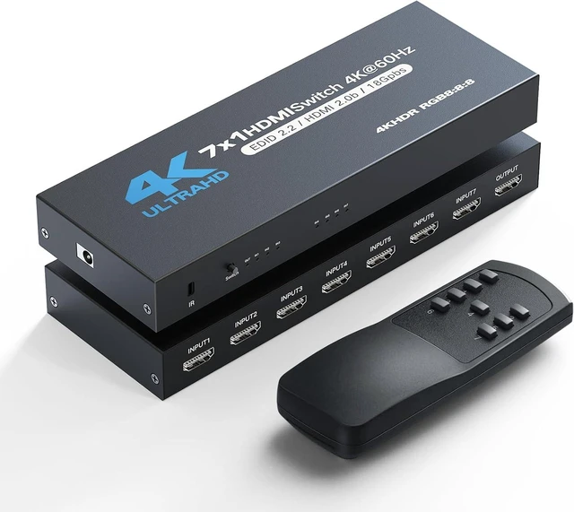 Main image of HDMI Switch 7 in 1 Out, 4K60Hz HDMI Switcher with Remote, H-DMI Selector Box Support UltraHD Dolby HDR10 2.0 HDCP 2.2 3D, HD-MI Splitter Compatible with Xbox PS5/4/3 Blu-Ray Player Fire Stick