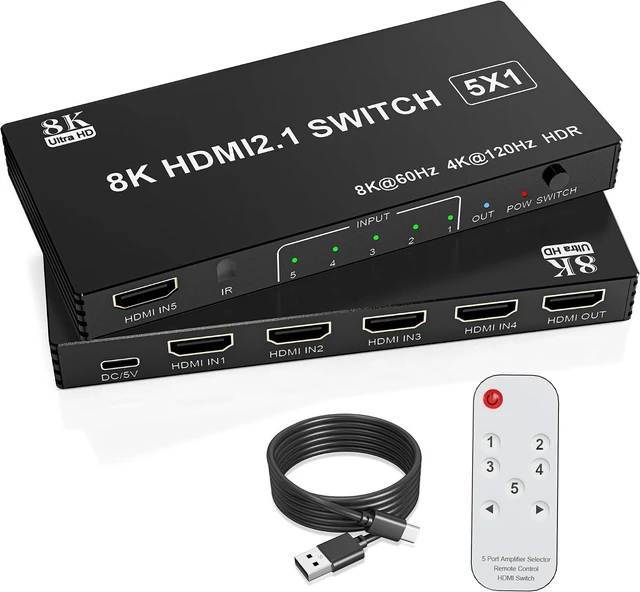 Main image of 8K HDMI Switch 5 in 1 Out, Hdmi Splitter with Remote 5 Port Switcher Selector Box Support 3D//HDR/HDCP2.3, HDMI 2.1 Switch Box Compatible with PS 5/4/3 Xbox Switch DVD Player TV PC