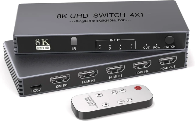 Main image of HDMI Switcher 4 in 1 Out - New Upgrade 8K@60Hz 4K@240Hz/144Hz/120Hz HDMI Switch with Remote Support HDCP2.3/HDR10, for PS5/PS4 Xbox Nintendo Roku Apple TV Fire Stick 8K HDMI2.1 Splitter