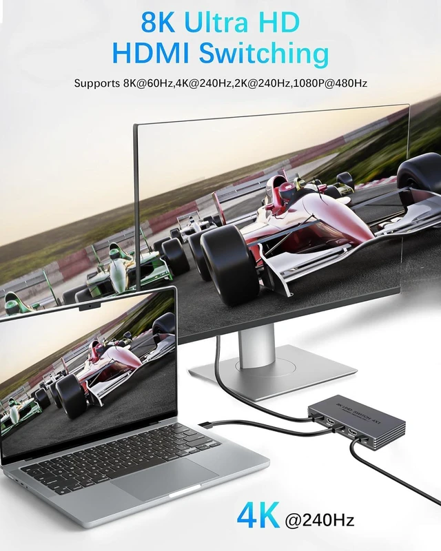 Alt view image 4 of 7 - HDMI Switcher 4 in 1 Out - New Upgrade 8K@60Hz 4K@240Hz/144Hz/120Hz HDMI Switch with Remote Support HDCP2.3/HDR10, for PS5/PS4 Xbox Nintendo Roku Apple TV Fire Stick 8K HDMI2.1 Splitter