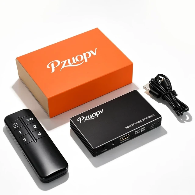 Alt view image 4 of 7 - 4 in 1 HDMI Switcher, 2×HDMI + DP + USB-C Input to HDMI Output Switch with IR Remote, 4K@60Hz Multi-Source Video Switch for PS5/PS4/Switch/Xbox/Laptop/Blue-ray Player to TV Monitor