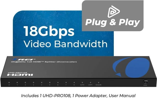 Alt view image 7 of 7 - OREI 4K 1 in 8 Out HDMI Splitter - 8-bit, HDMI 2.0, HDCP 2.2, 18 Gbps