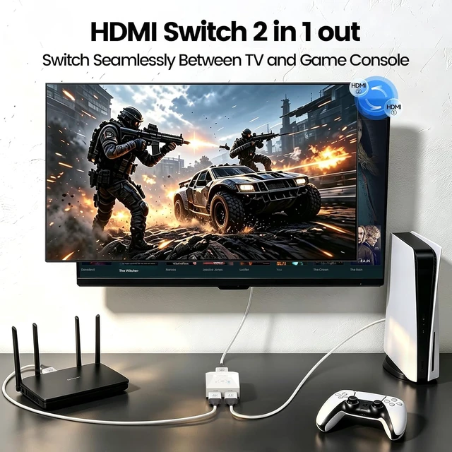 Alt view image 2 of 6 - MOSWAG HDMI Switch 2 in 1 Out 4K@60Hz, HDMI Splitter with 2 Port Switcher Selector Box Support 3D CEC HDR HDCP2.2 Compatible with PS5/4/3 Xbox Nintendo Switch Roku TV Fire Stick White