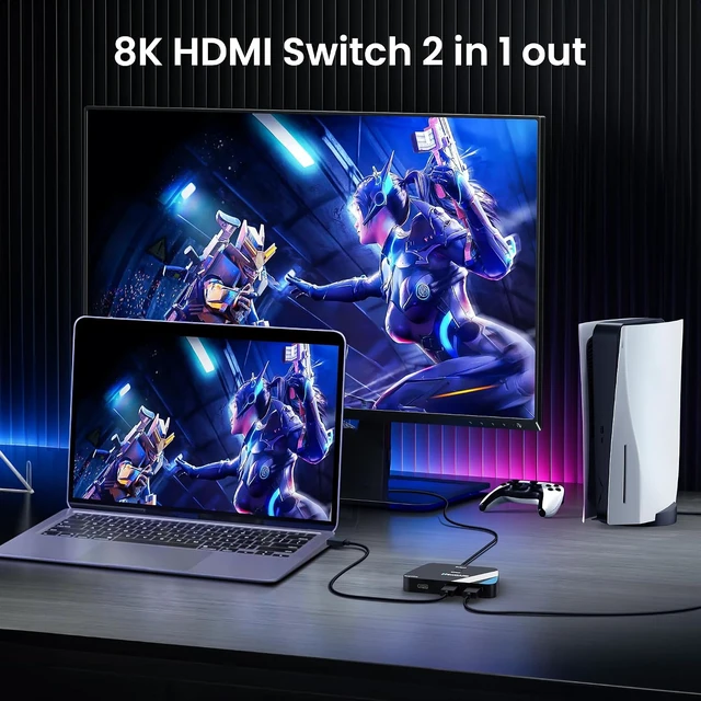 Alt view image 2 of 7 - HDMI 2.1 Switch 2 in 1 Out, 4K@120Hz 8K@60Hz Bi-Directional w/HDMI Cable